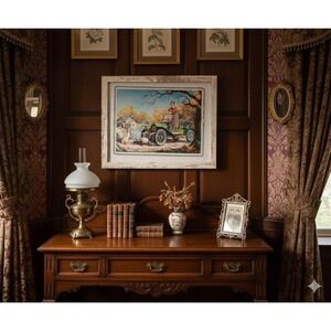 Vintage 8x10 Robert Pettes "Joys Of Motoring 1907 Overland" Framed Print